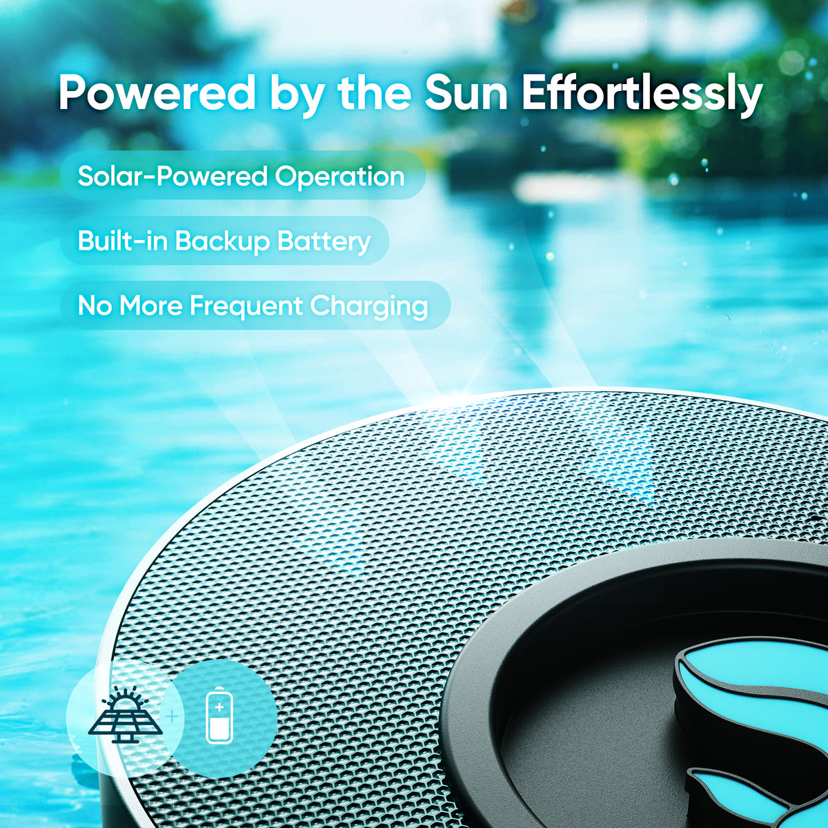 Solar panel on FinWhale solar-powered pool chlorinator for effortless operation