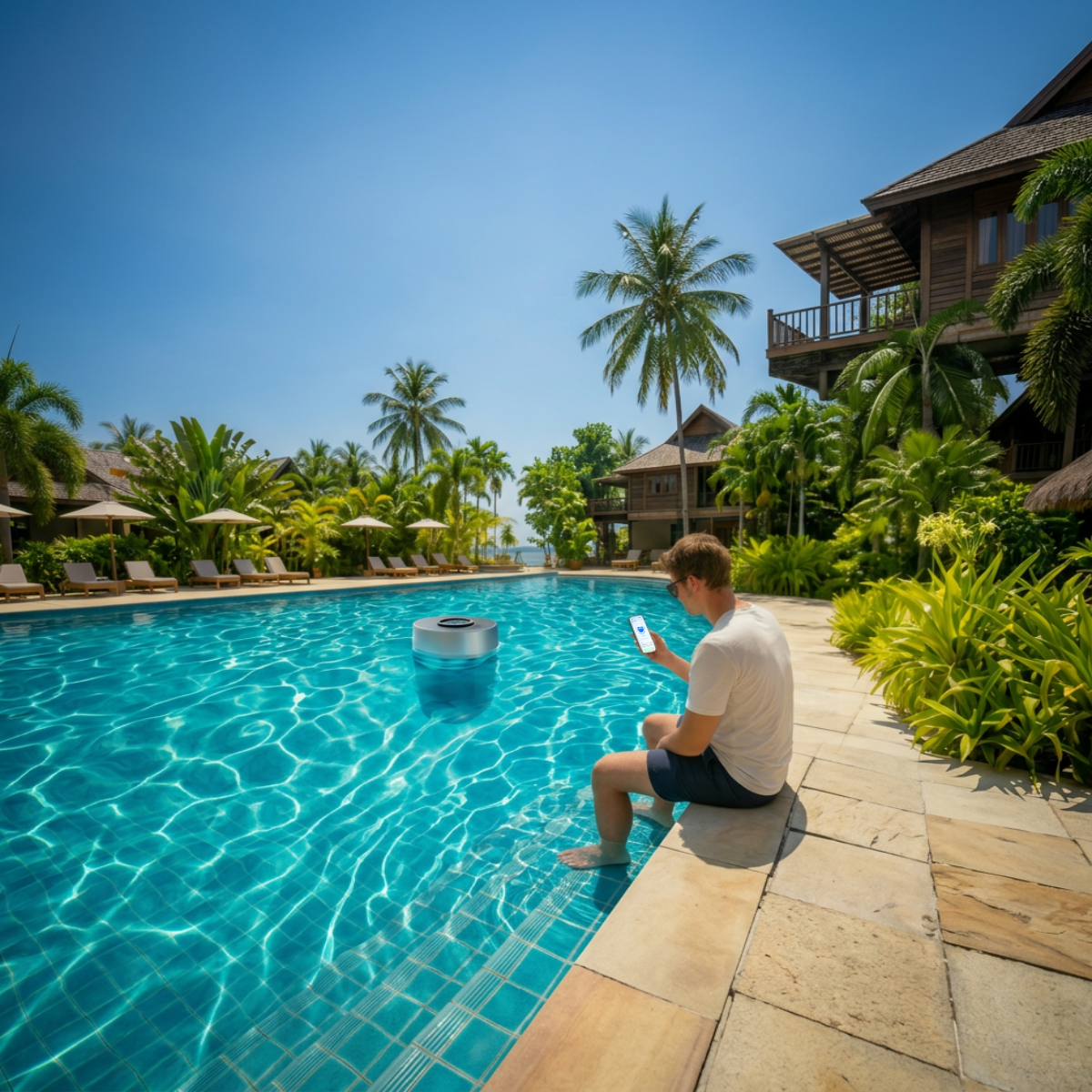 SunnyWhale app showing real-time pool water readings