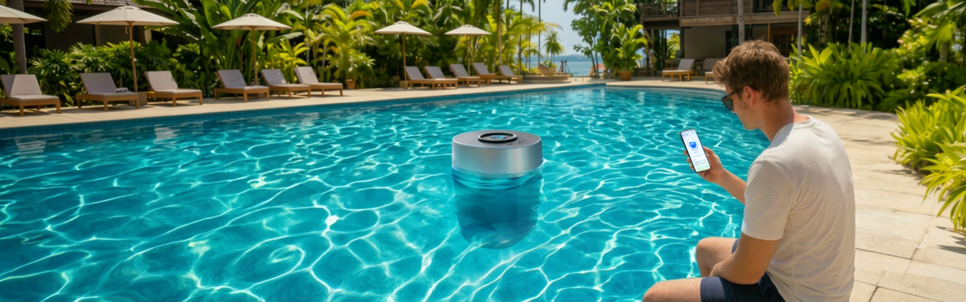 SunnyWhale app showing real-time pool water readings